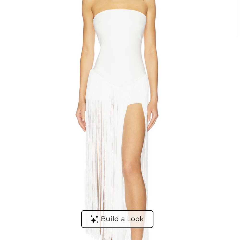 Revolve Superdown White Fringe High-Slit Maxi Skirt